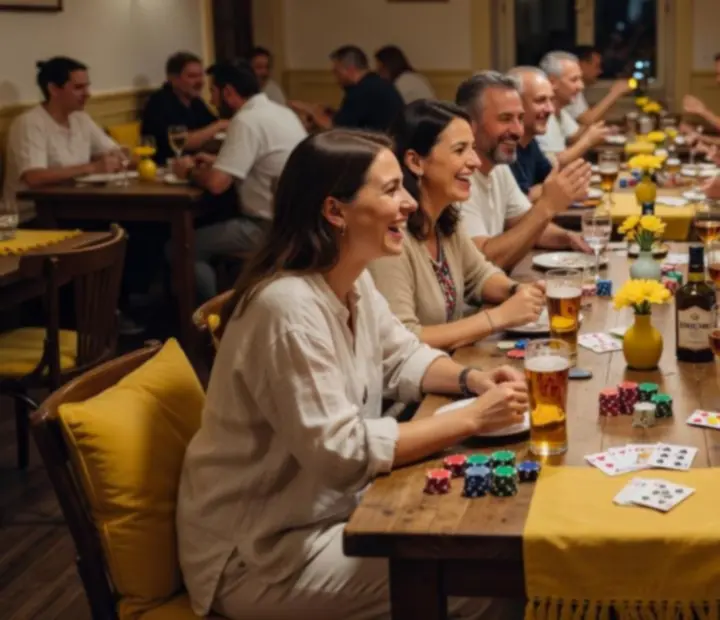 Hangulatos, világos éttermi belső tér póker-stílusú esthez